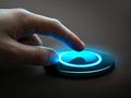 Hand pushing button on a touch screen interface. 3D illustration. Generative AI Royalty Free Stock Photo