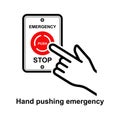 Hand pushing emergency red stop button isolated on background Royalty Free Stock Photo