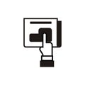 Hand pushing enter button as subscribe icon over the folded paper. Simple illustration in black and white. Royalty Free Stock Photo