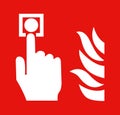 The hand is pushing fire alarm sign switch