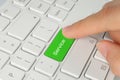 Hand pushing green service button Royalty Free Stock Photo