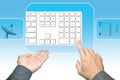 Hand pushing keyboard on a touch screen interface Royalty Free Stock Photo