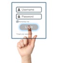 Hand pushing login box form ui element