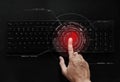 Hand pushing red button on computer keyboard, computer network and connection technology Royalty Free Stock Photo