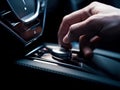 Hand Pushing on a smart start button on car control engine ignition for electric car automobile, Generative Ai Royalty Free Stock Photo