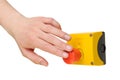 Hand pushing stop button Royalty Free Stock Photo