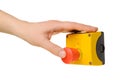 Hand pushing stop button Royalty Free Stock Photo