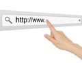 Hand pushing virtual search bar