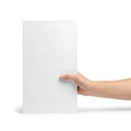 Hand pushing a white rectangular object against a white background Royalty Free Stock Photo