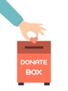 Hand put a heart in donation box. Donations boxes with hearten vector illustration. People throw hearts into a charity Royalty Free Stock Photo