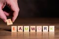 Wooden blocks with letters in a row, word Teamwork Royalty Free Stock Photo