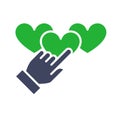 Hand puts three hearts rating colored icon. Customer satisfaction related symbol Royalty Free Stock Photo