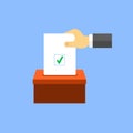 Hand puts voting paper in the ballot box.