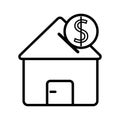Hand putting coin inside the house icon. Vector investment