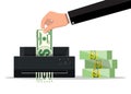 Hand putting dollar banknote in shredder machine Royalty Free Stock Photo