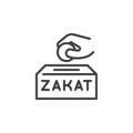 Hand putting money in Zakat Box line icon Royalty Free Stock Photo