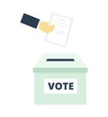 Hand Putting Paper in the ballot box - flat illustration, vote concept.