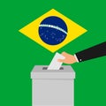 Brazilian voting concept. Hand putting paper in the ballot box. Isolated vector illustration.