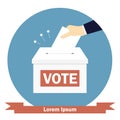 Hand putting paper in the ballot box. Vector illustration