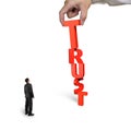 Hand putting T for trust word with small businessman looking Royalty Free Stock Photo