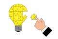 A hand putting together a light bulb puzzle. Idea concept. Vector illustration Royalty Free Stock Photo