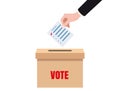 Hand putting voting blanc paper in vote box, ballot campaign. Vector isolated illustration