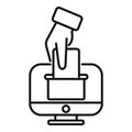Hand putting voting paper in online voting box on computer screen Royalty Free Stock Photo