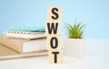 wooden cube with swot text. Strength Weakness Opportunity Threat Royalty Free Stock Photo