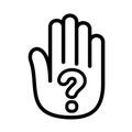 Hand question mark palm open logo. Outline style.