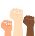 Hand Raised fists of different colors vector illustrations