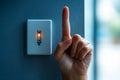 Hand Raised in Front of Light Switch with Indicator On, Modern Interior Decor Style Royalty Free Stock Photo