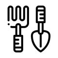 Hand rake and shovel tools icon vector outline illustration