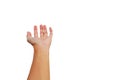 Hand reach up for get and grab something on white background Royalty Free Stock Photo