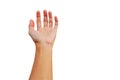 Hand reach up for get and grab something on white background Royalty Free Stock Photo