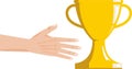 Hand reaches for the golden cup sport award vector illustration
