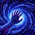 Hand Reaching into Digital Vortex of Binary Code Royalty Free Stock Photo