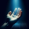 Hand Reaching for Divine Light in Darkness Royalty Free Stock Photo