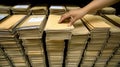A Hand Reaching for a File Among Thousands of Others in an Archive Royalty Free Stock Photo