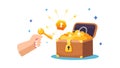 Hand reaching for glowing treasure in open chest, vector design Generative AI Royalty Free Stock Photo