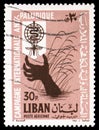 Hand reaching for Malaria eradication emblem, Fight against Malaria serie, circa 1962