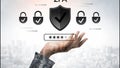 Hand Reaching Out with Shield Icon and Padlocks Representing Two-Factor Authentication and Cybersecurity in Modern Royalty Free Stock Photo