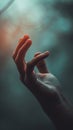 A hand reaching out to the water with a blurry background, AI Royalty Free Stock Photo