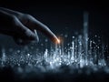 Hand reaching towards glowing data points on an abstract digital chart, representing decision making in business intelligence with Royalty Free Stock Photo