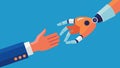 A hand reaching towards a robotic hand demonstrating the humanmachine collaboration and teamwork often found in Royalty Free Stock Photo