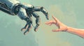 A hand reaching towards a robotic hand demonstrating the humanmachine collaboration and teamwork often found in Royalty Free Stock Photo