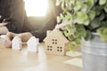 Architect builder planning the house at the table with mock up Royalty Free Stock Photo