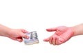 Hand receiving money US dollars, concept