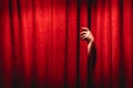 The hand on the red curtain background. The Twin peaks black lodge concept