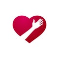 Hand and Red Heart Icon Vector Logo Template Royalty Free Stock Photo