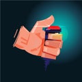 Hand with red Red button - vector Royalty Free Stock Photo